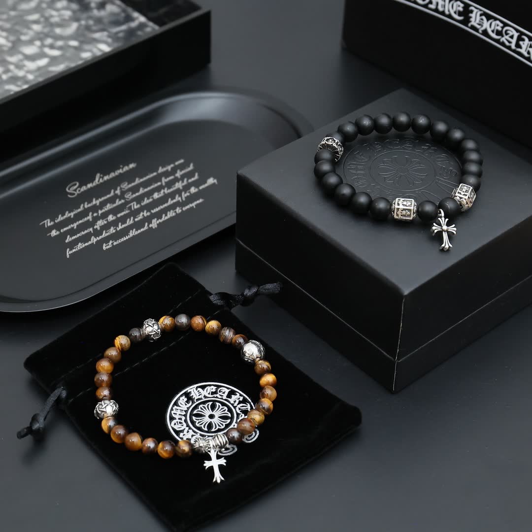 Chrome Hearts Scandinavian Design Beaded Bracelet with Cross Charm
